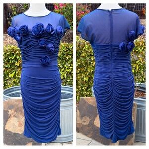 Tadashi Shoji ruched mesh cocktail dress